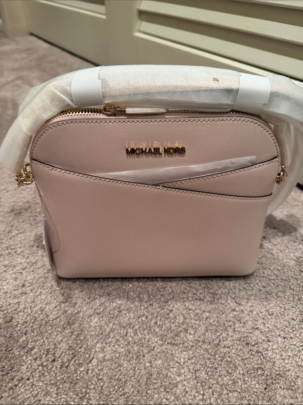 MICHAEL KORS Pale Pink Saffiano Leather Crossbody Bag